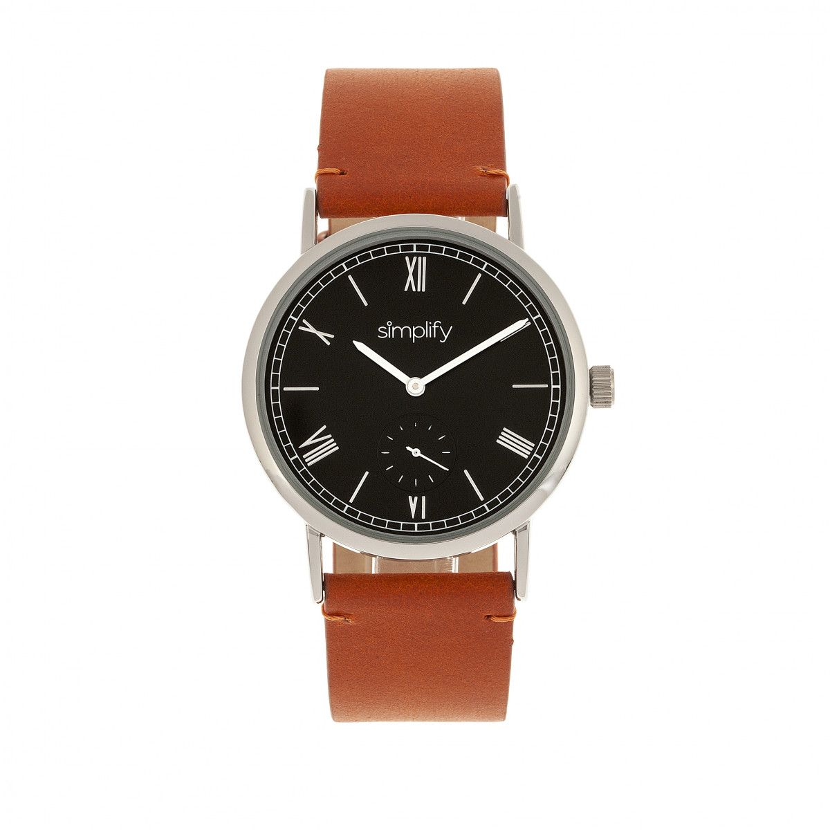 Minimalistische schwarze Armbanduhr mit Lederarmband