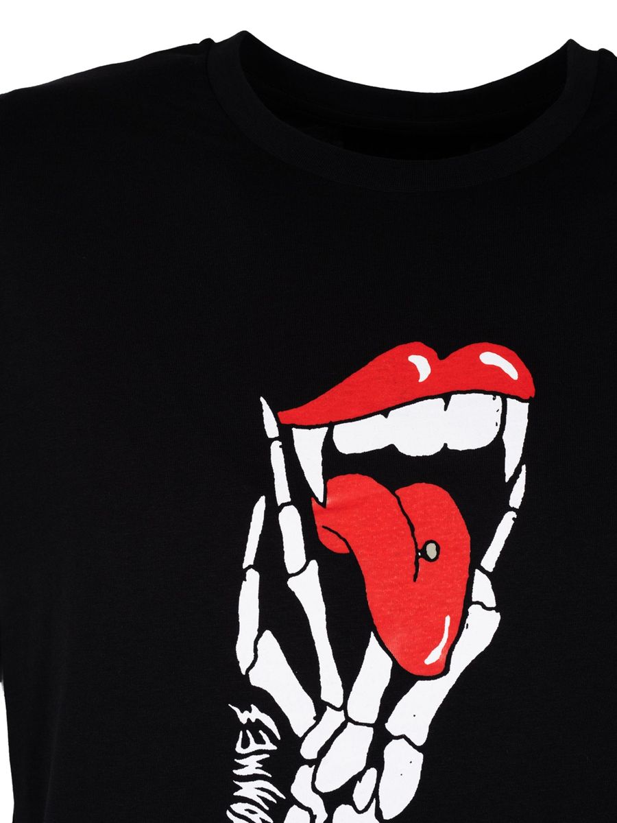 T-Shirt mit Skeletthand- und Vampirlippen-Grafik