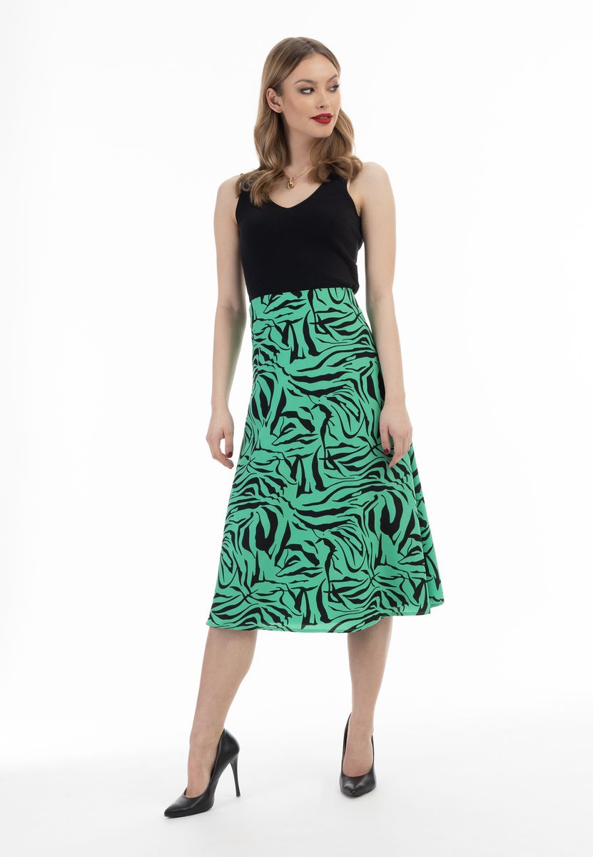 Zebra-Print Midi-Rock in A-Linie