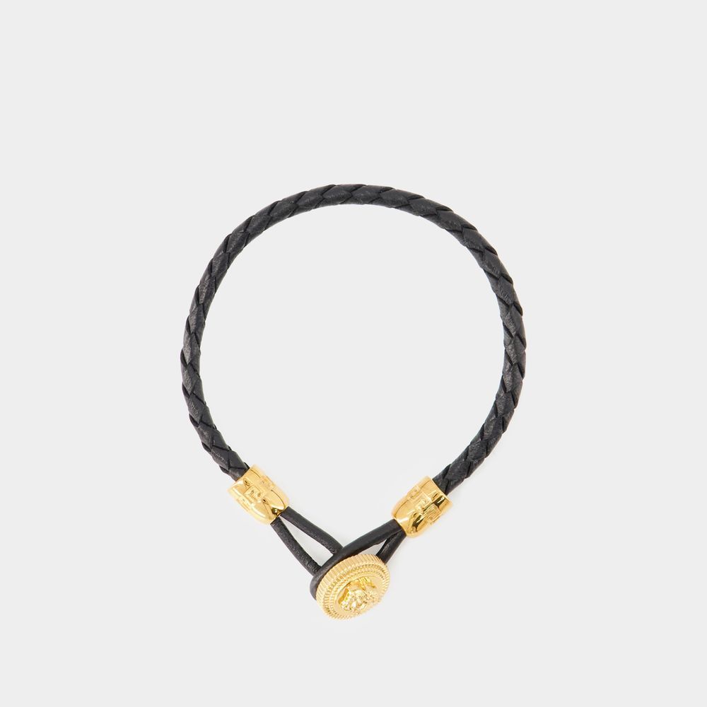 Geflochtenes Lederarmband mit Medusa-Münze