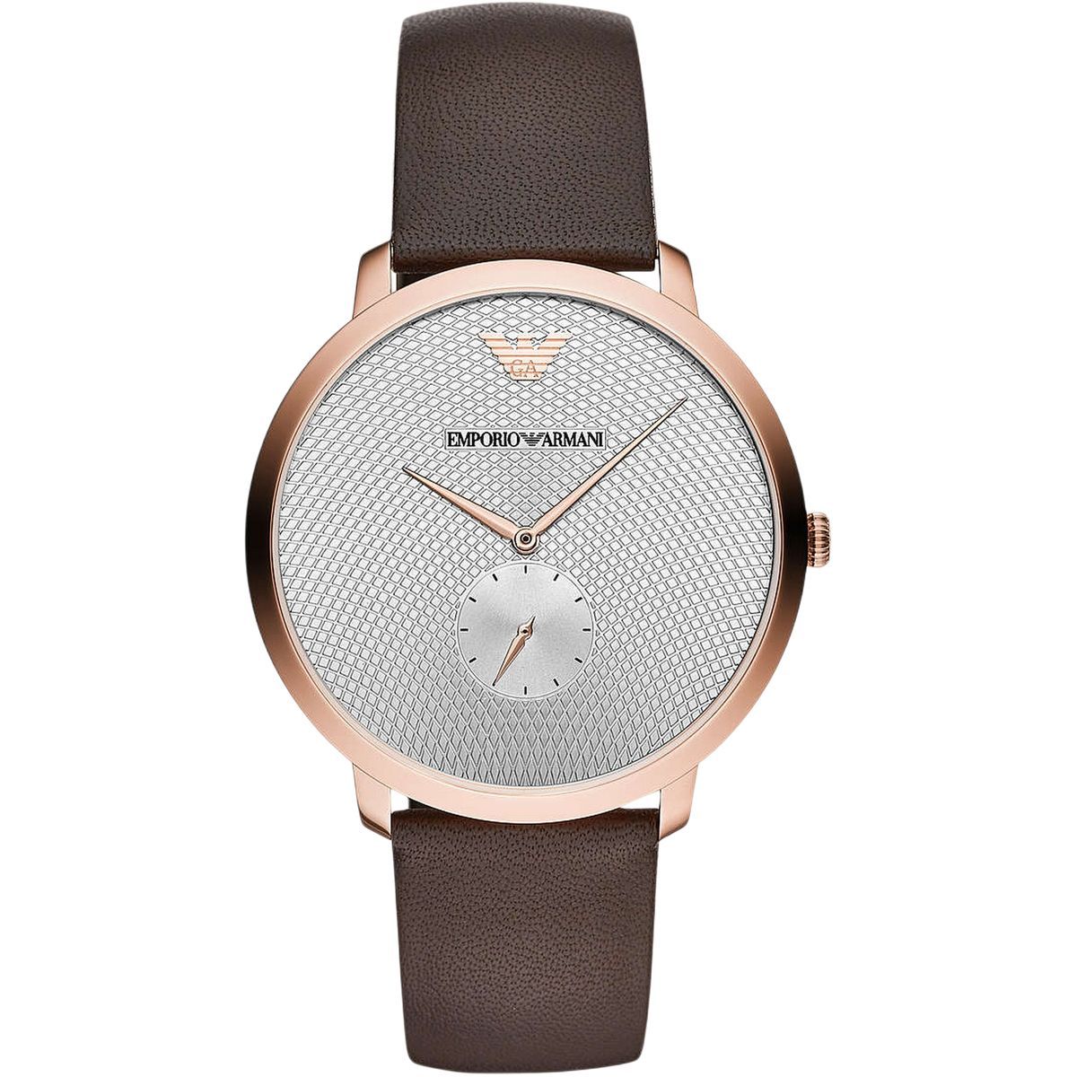 Silbernes Zifferblatt Braunes Lederarmband Uhr