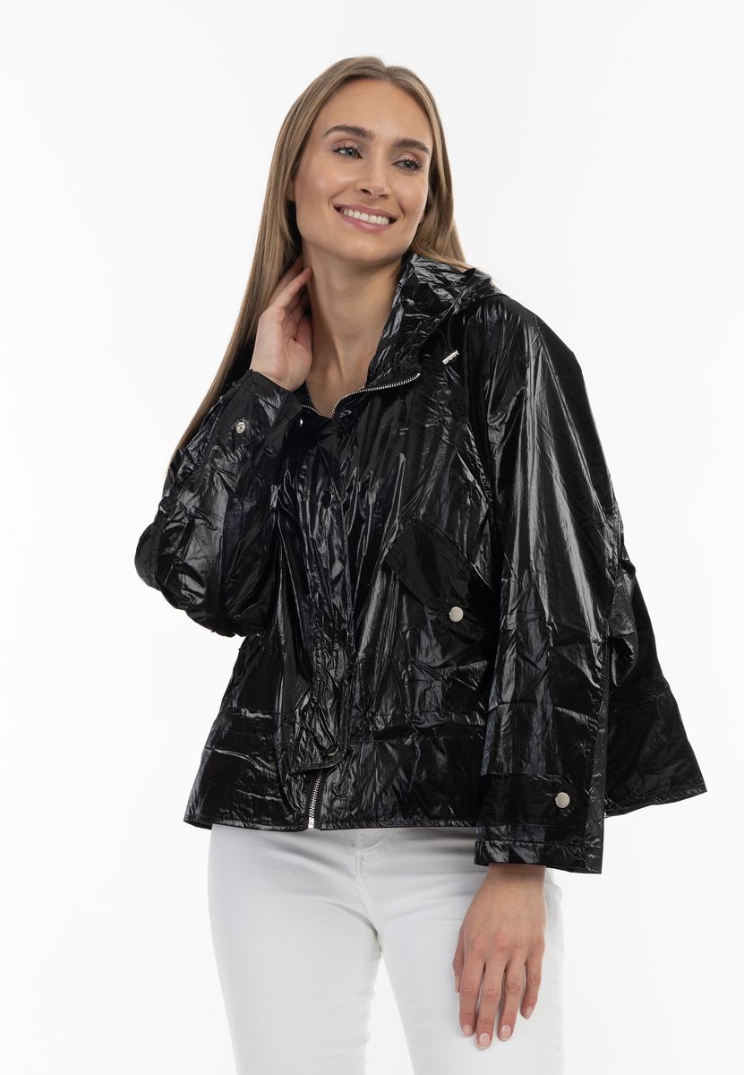 Leichte Metallic-Übergangsjacke mit Kapuze