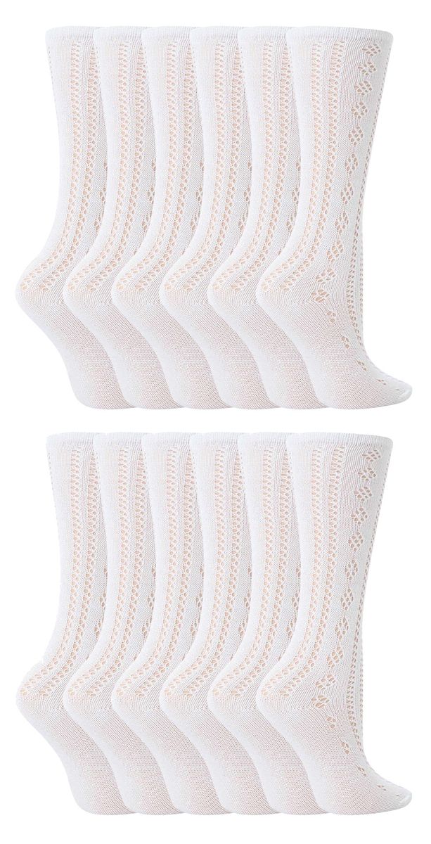 12er-Pack Mädchen Baumwollreiche Kniestrümpfe Weiß Uniform Socken - Weiß
