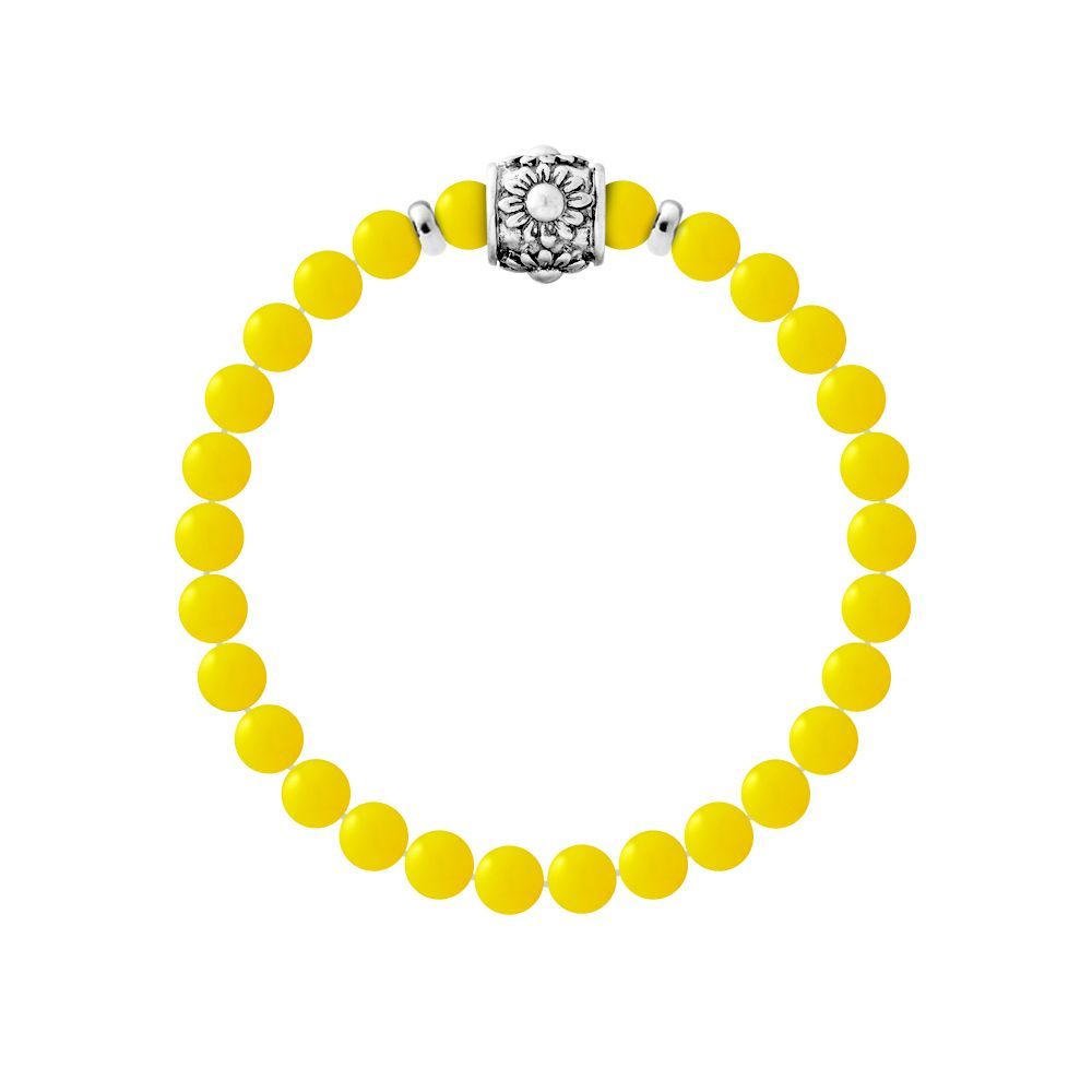 Gelbes Achat-Perlenarmband mit Silbercharme