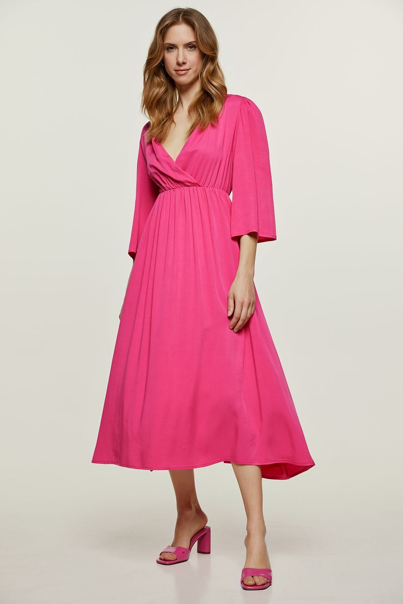 Fuchsia Midikleid mit Empire-Taille