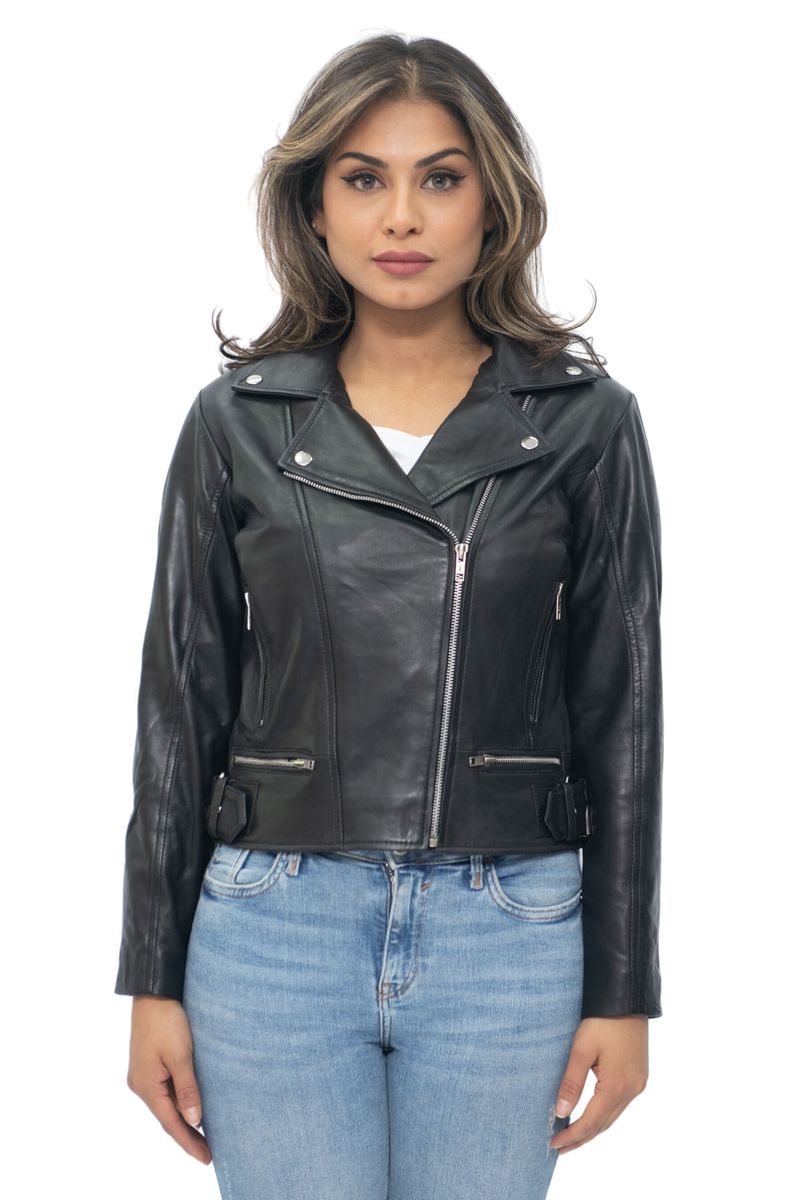 Braune Leder Bikerjacke Damen