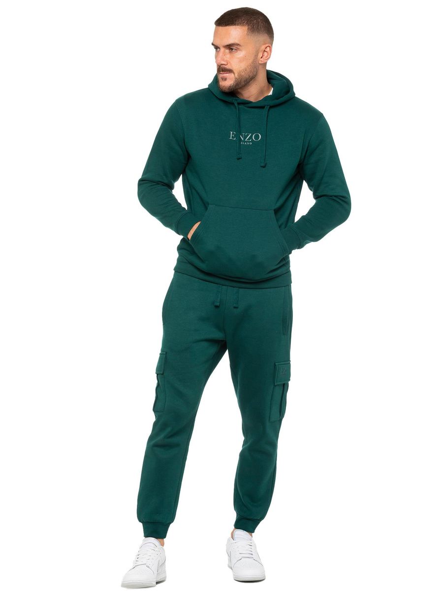 Herren Grün Hoodie Cargo Trainingsanzug Set