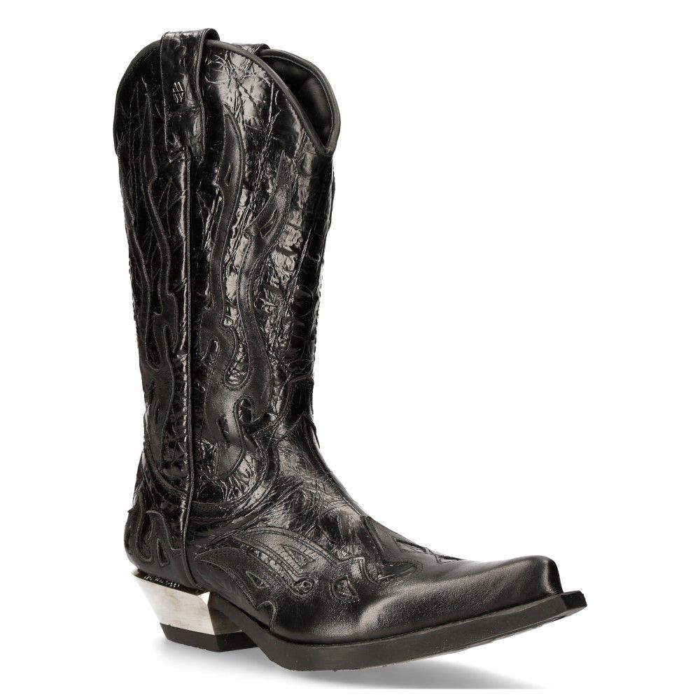 Schwarze Flammen-Cowboystiefel aus Leder