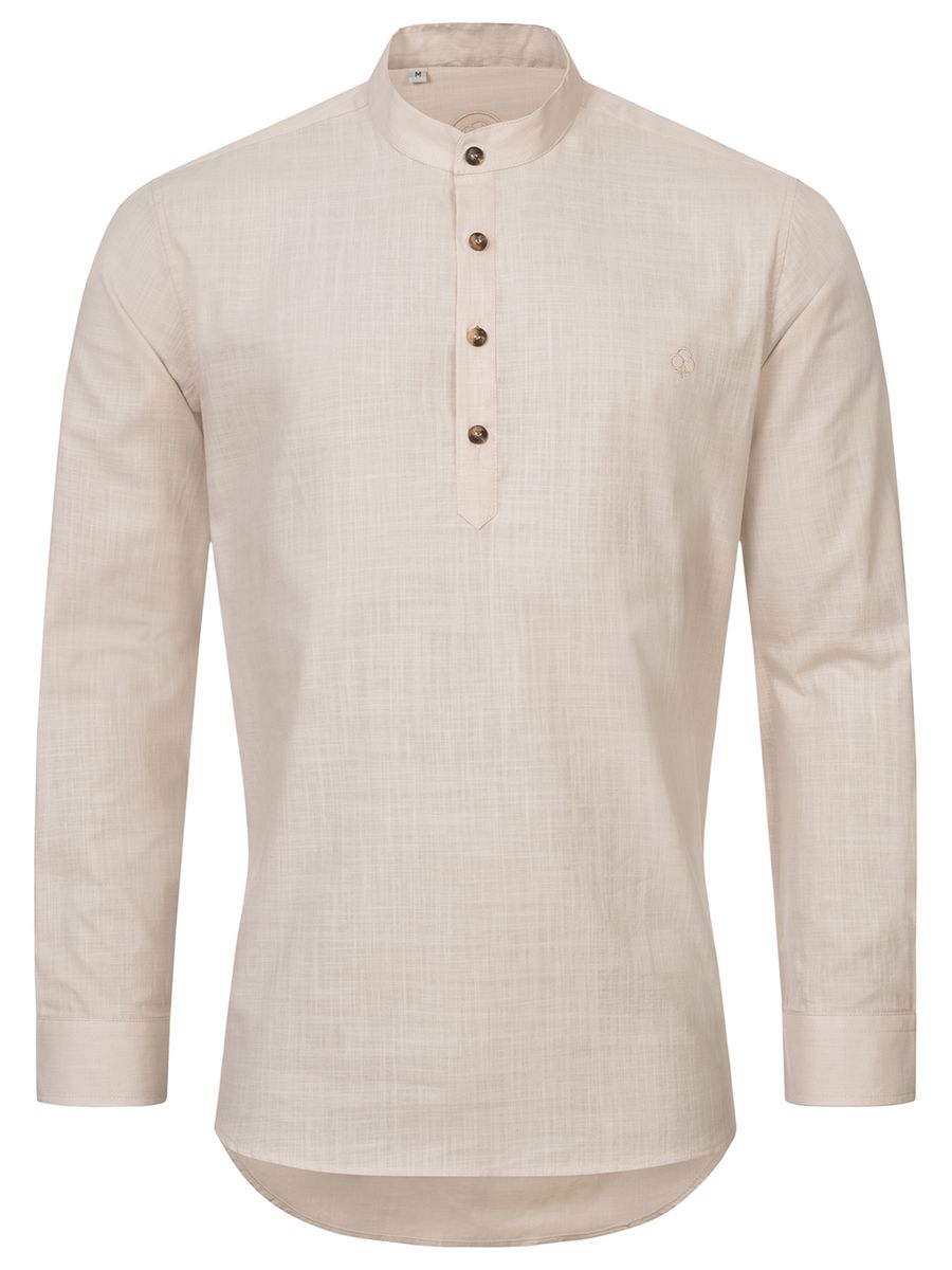 Herren Beige Hemd im Leinen-Look mit Stehkragen