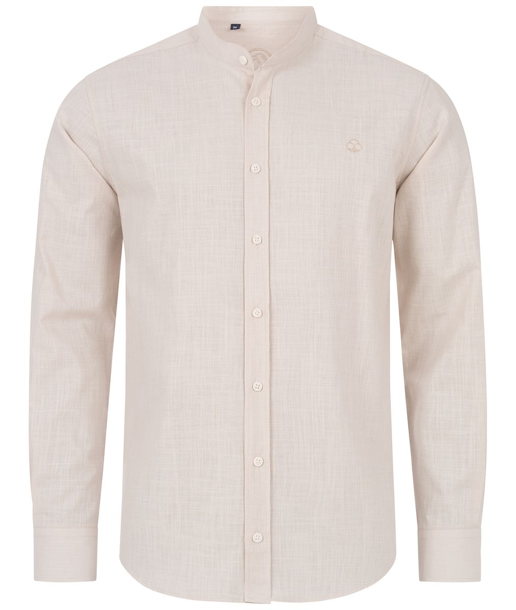 Herren Beige Hemd im Leinen-Look mit Stehkragen