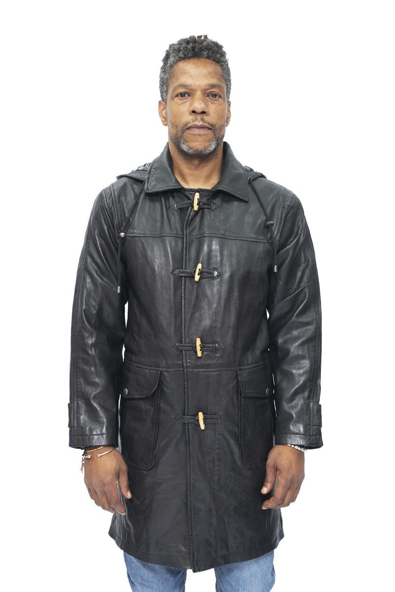 Herren Dufflecoat aus Leder mit Kapuze