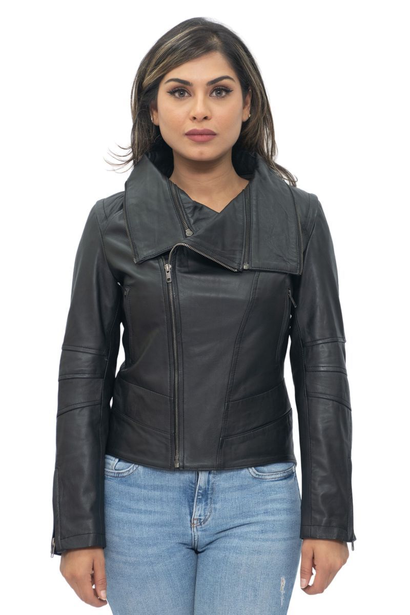 Leder Bikerjacke mit abnehmbarem Kragen