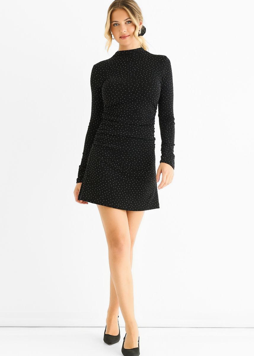 Mini-Kleid mit hohem Kragen und Nieten