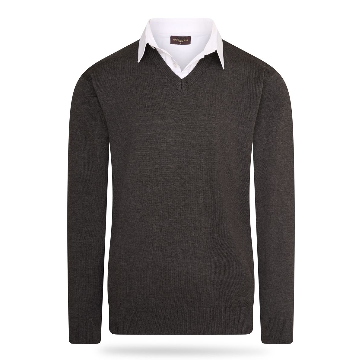Herren Charcoal V-Ausschnitt Mock Pullover