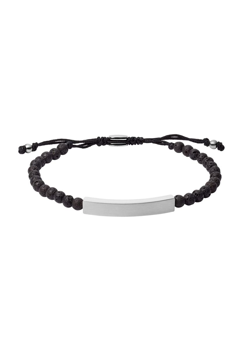 Herren Lava-Perlenarmband mit Stahlplatte