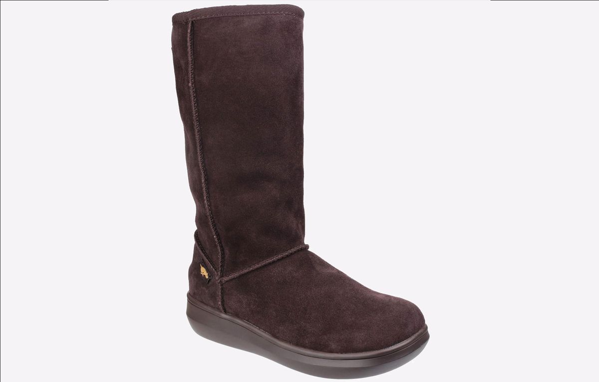 Wadenhohe Wildlederstiefel mit Lammfellfutter