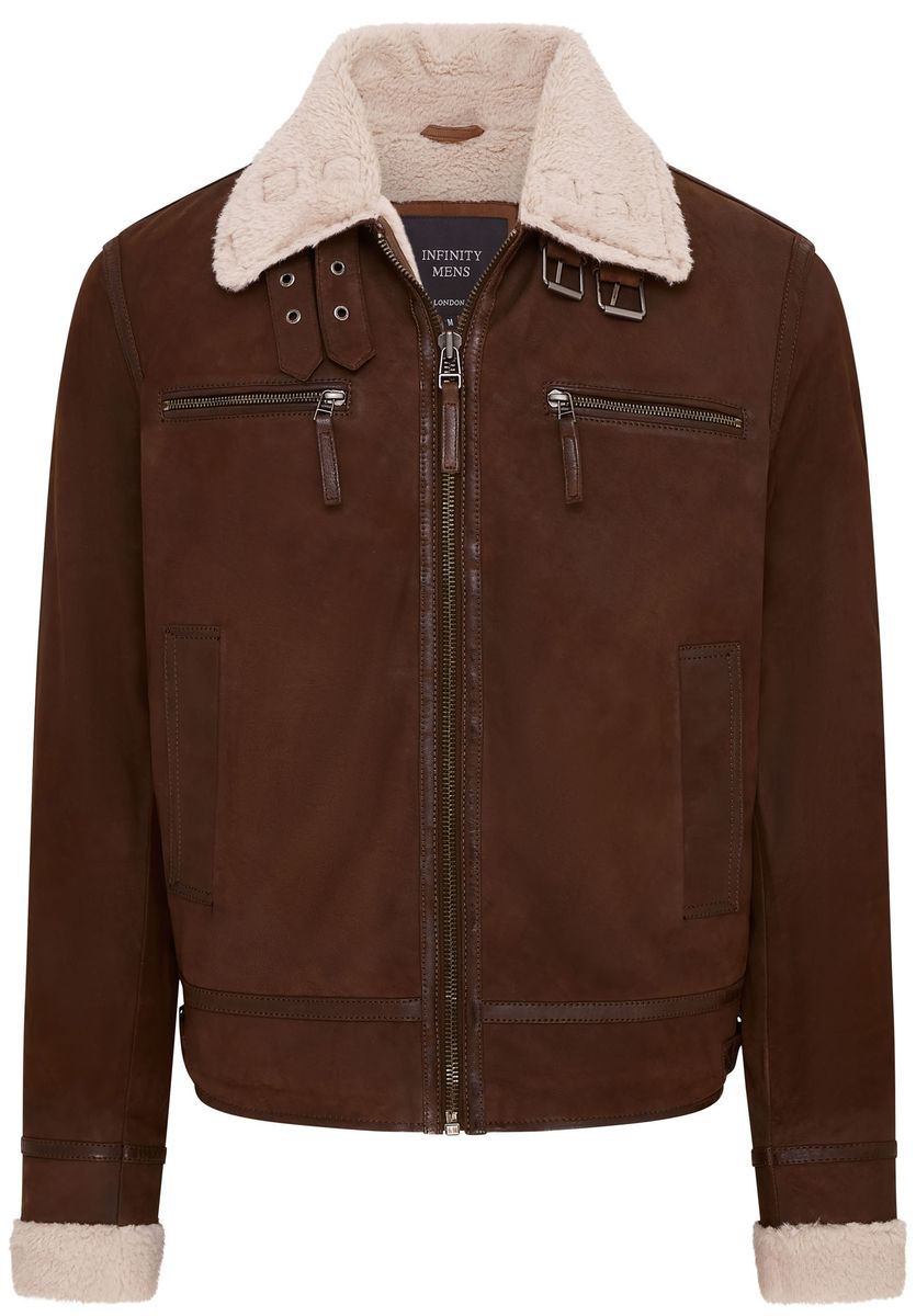 Wildleder-Fliegerjacke mit Shearling-Kragen