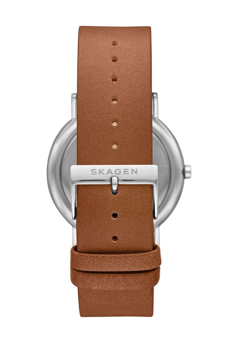 Minimalistische graue Uhr mit Lederarmband