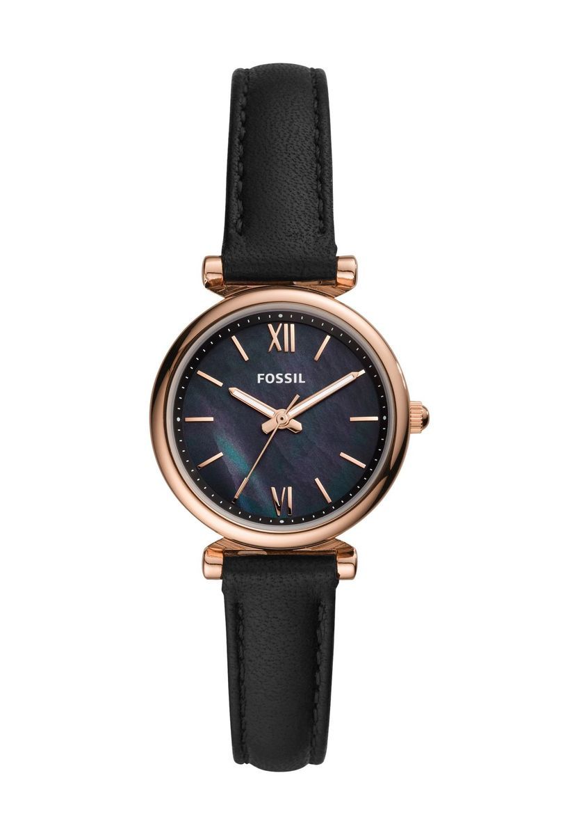 Elegante roségoldene schwarze Lederuhr