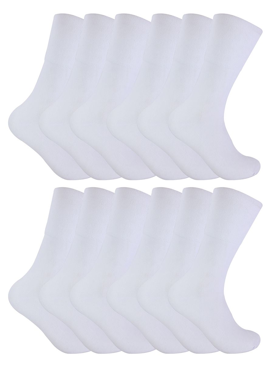12 Paar Herren thermische diabetische Socken | Socken Snob | Nicht elastische extra breite diabetische Socken für schlechte Durchblutung - weiß