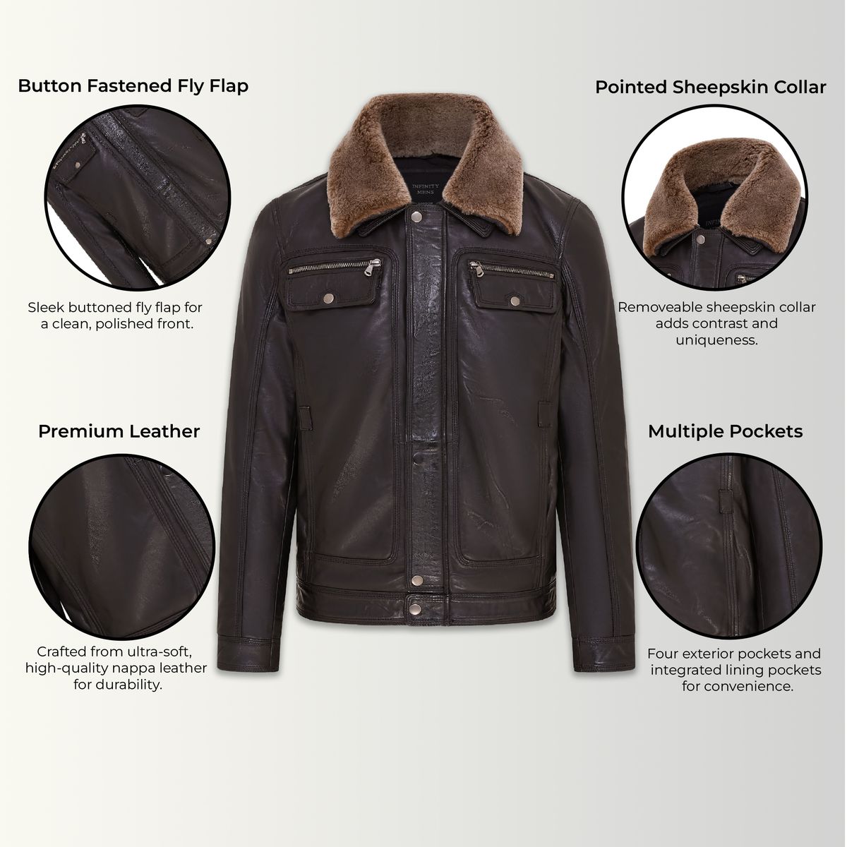 Trucker-Lederjacke mit Schafsfellkragen