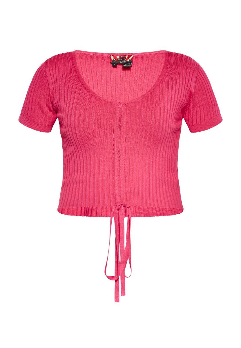 Geripptes Strick-Crop-Top mit Bindeband