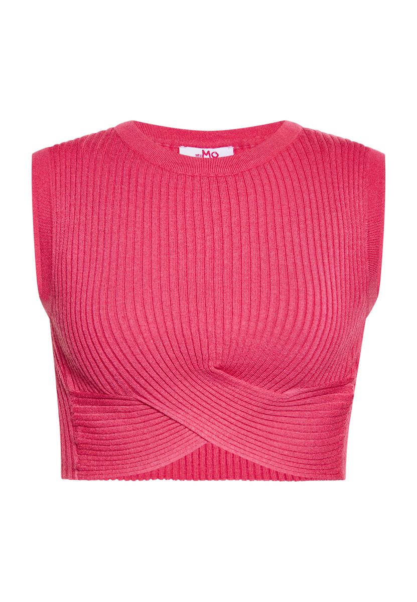 Geripptes Strick-Crop-Top mit Bindeband