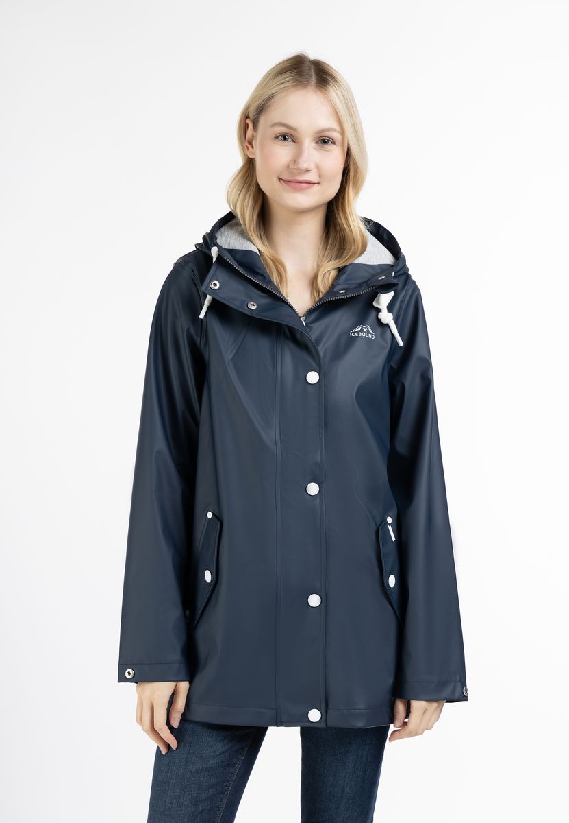 Mittellanger wetterfester Regenmantel mit Kapuze