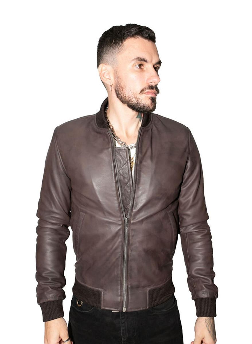 Herren Leder Retro Bomberjacke