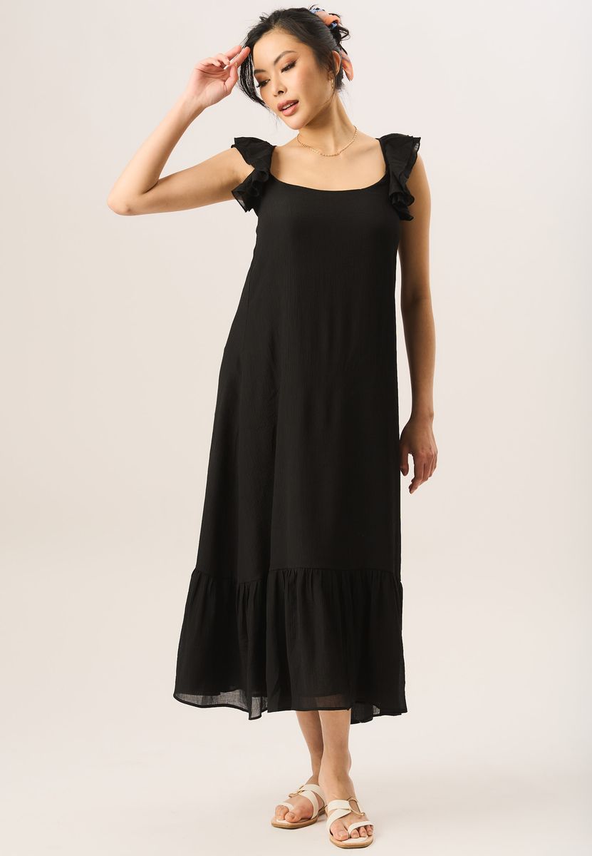 Ärmelloses Rüschen-Maxikleid