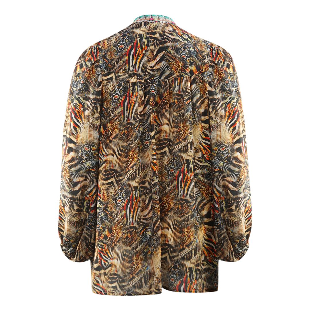 Verzierte Seidenbluse mit Tierprint