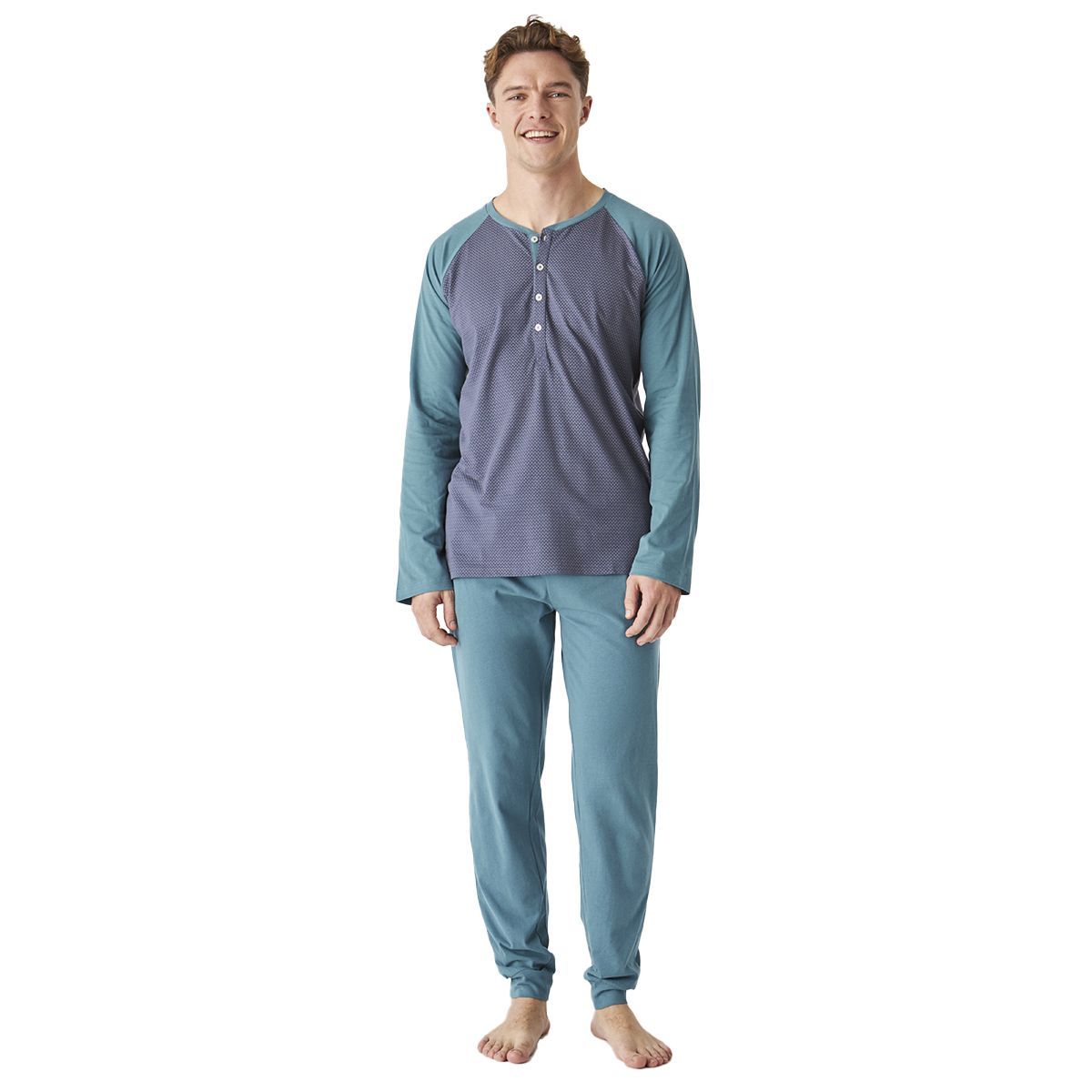 Herren Baumwoll Pyjama Set Langarm