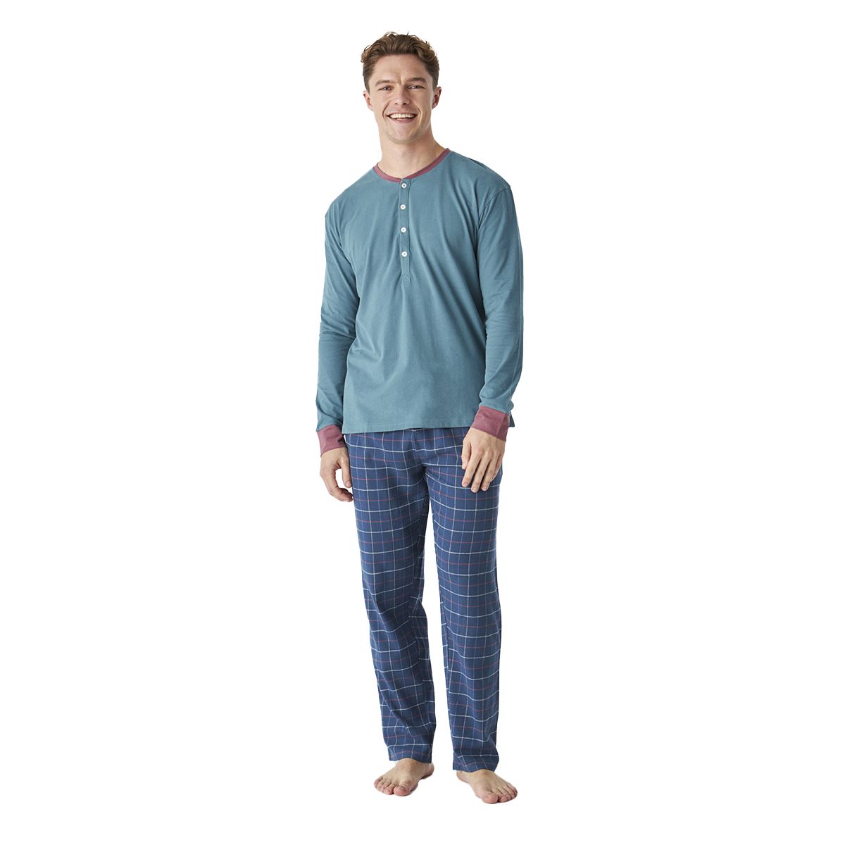 Herren Baumwoll Pyjama Set Langarm