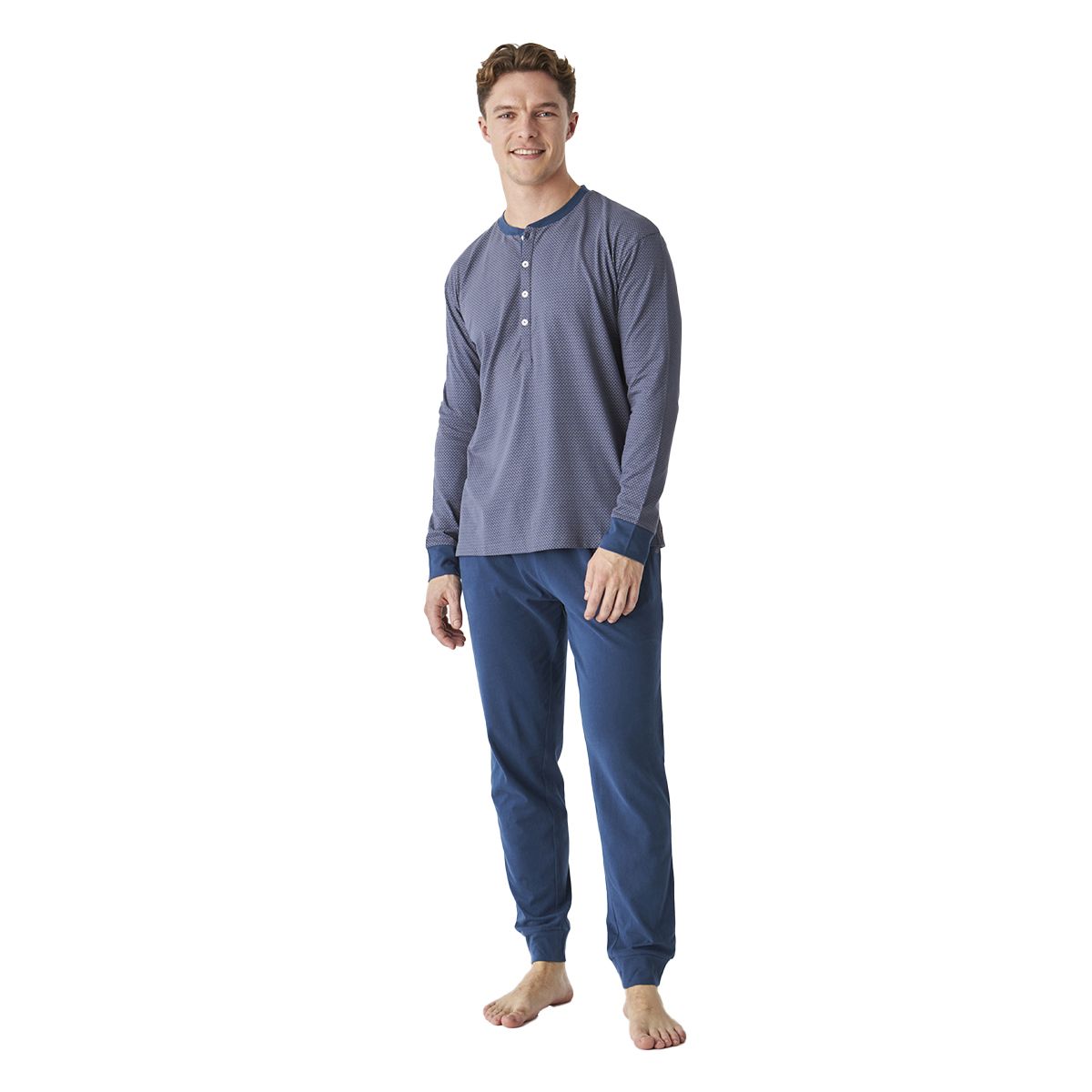 Herren Baumwoll Pyjama Set Langarm