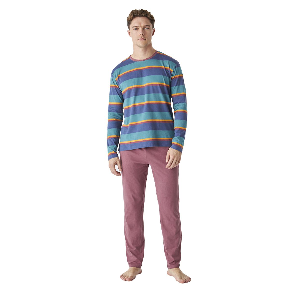 Herren Baumwoll Pyjama Set Langarm