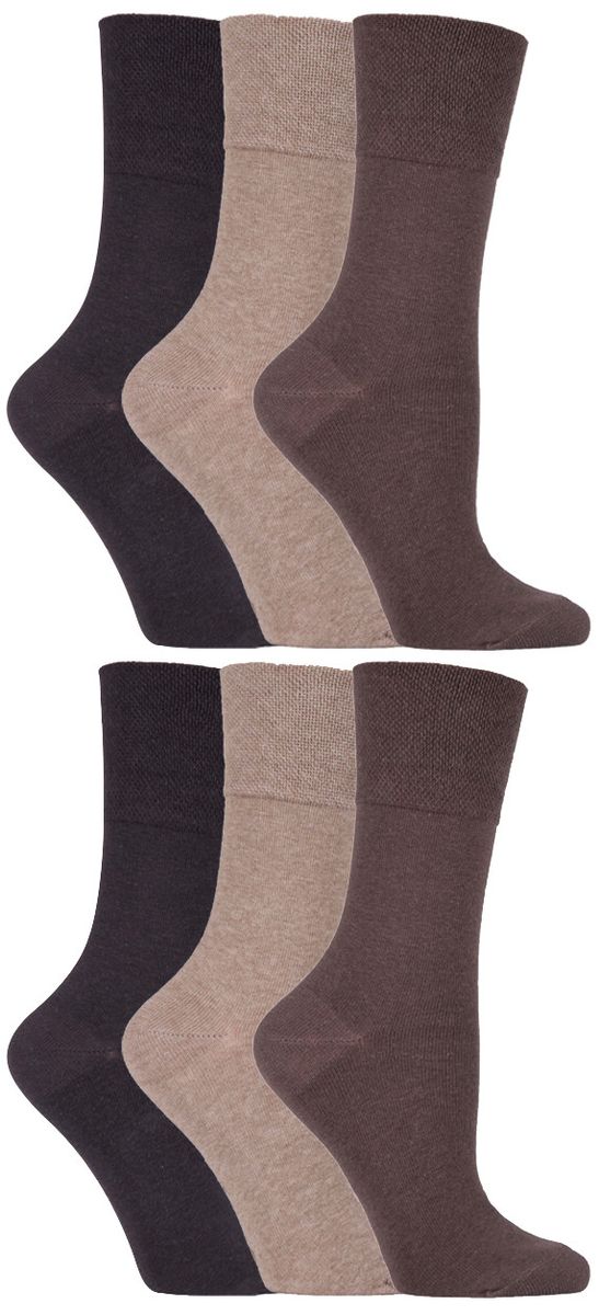 Gentle Grip - 6 Paar Damen Diabetiker-Socken mit Honigkamm-Oberteil und handgekettelten Zehennähten - Braun 39