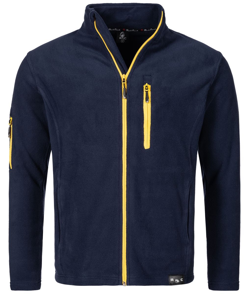 Marineblaue Fleecejacke mit gelben Reißverschlüssen