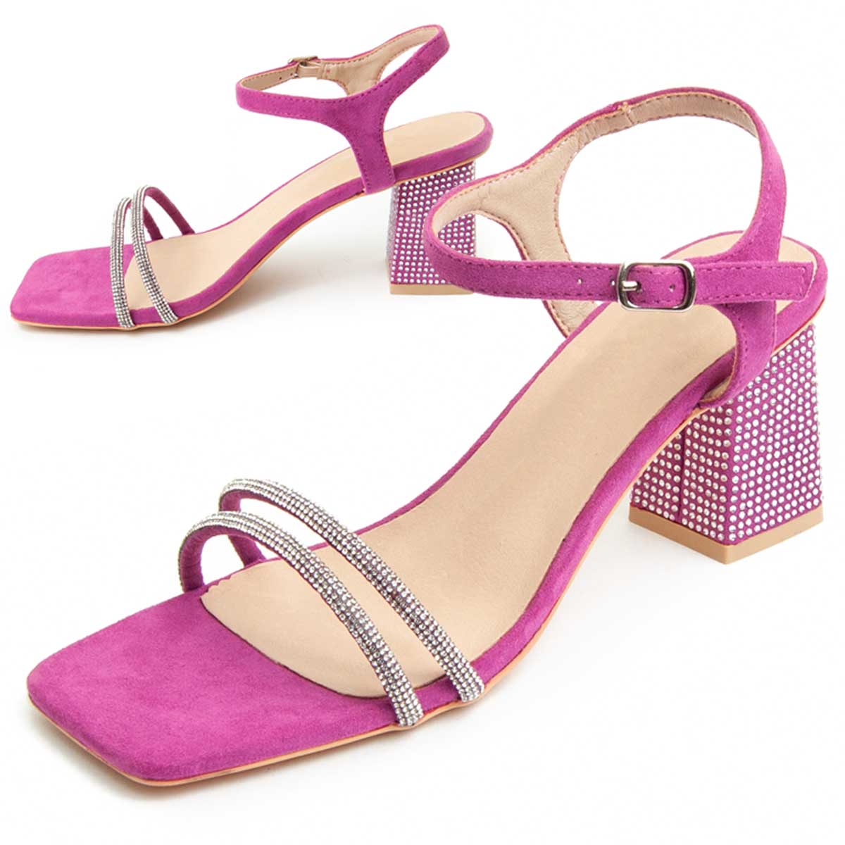 Fuchsia Sandalette mit quadratischer Spitze
