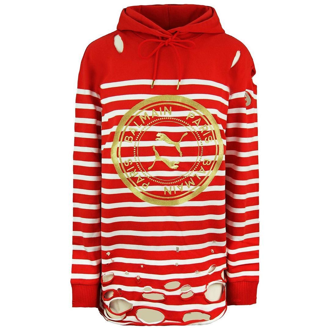 Roter & Weisser Distressed-Look Hoodie