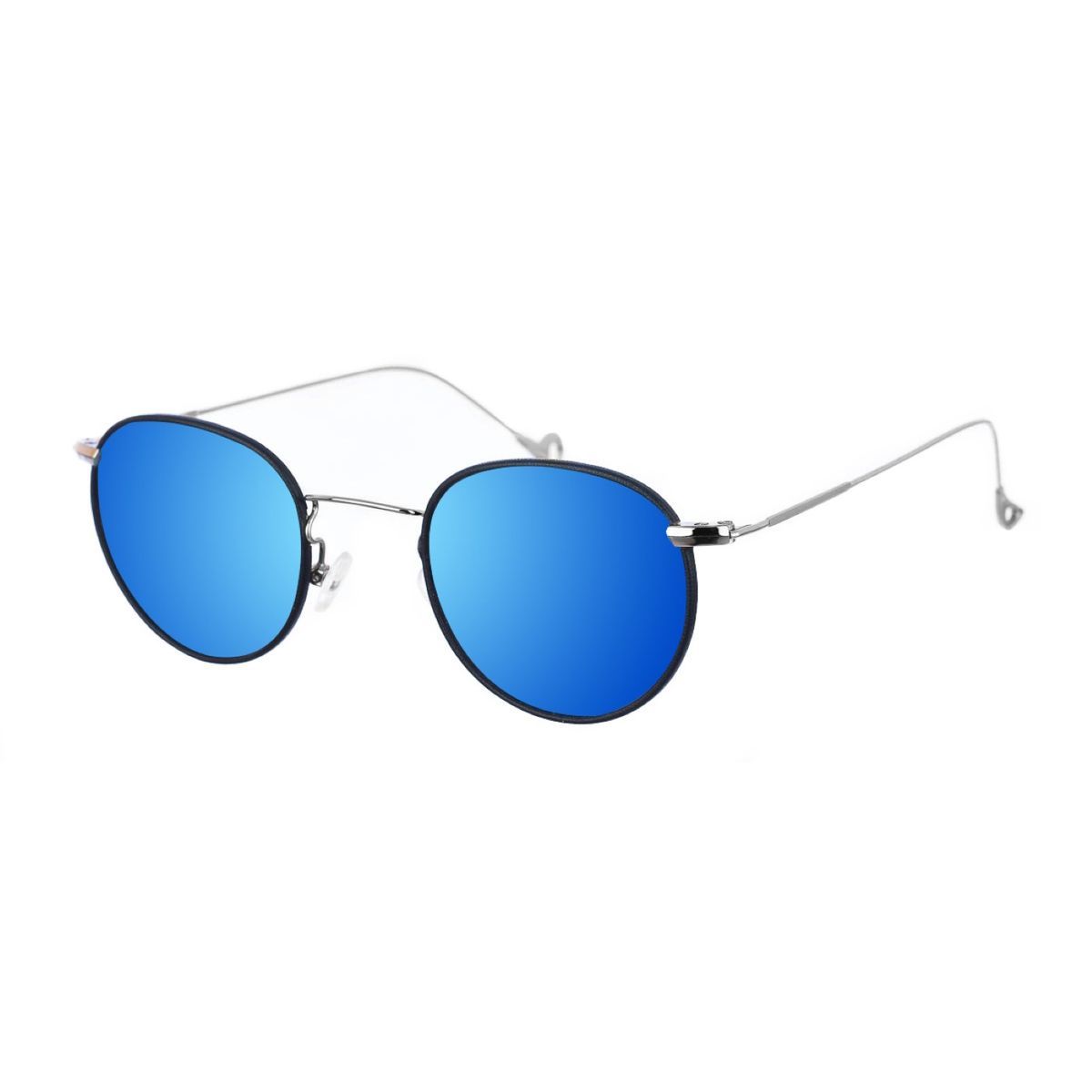 Runde Metall Sonnenbrille mit blauen Gläsern