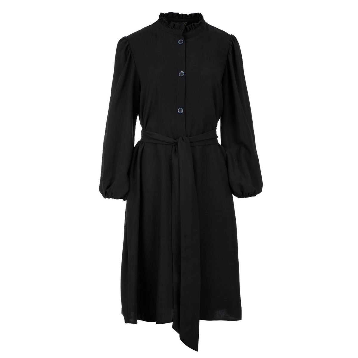Langärmeliges Gürtel-Midikleid