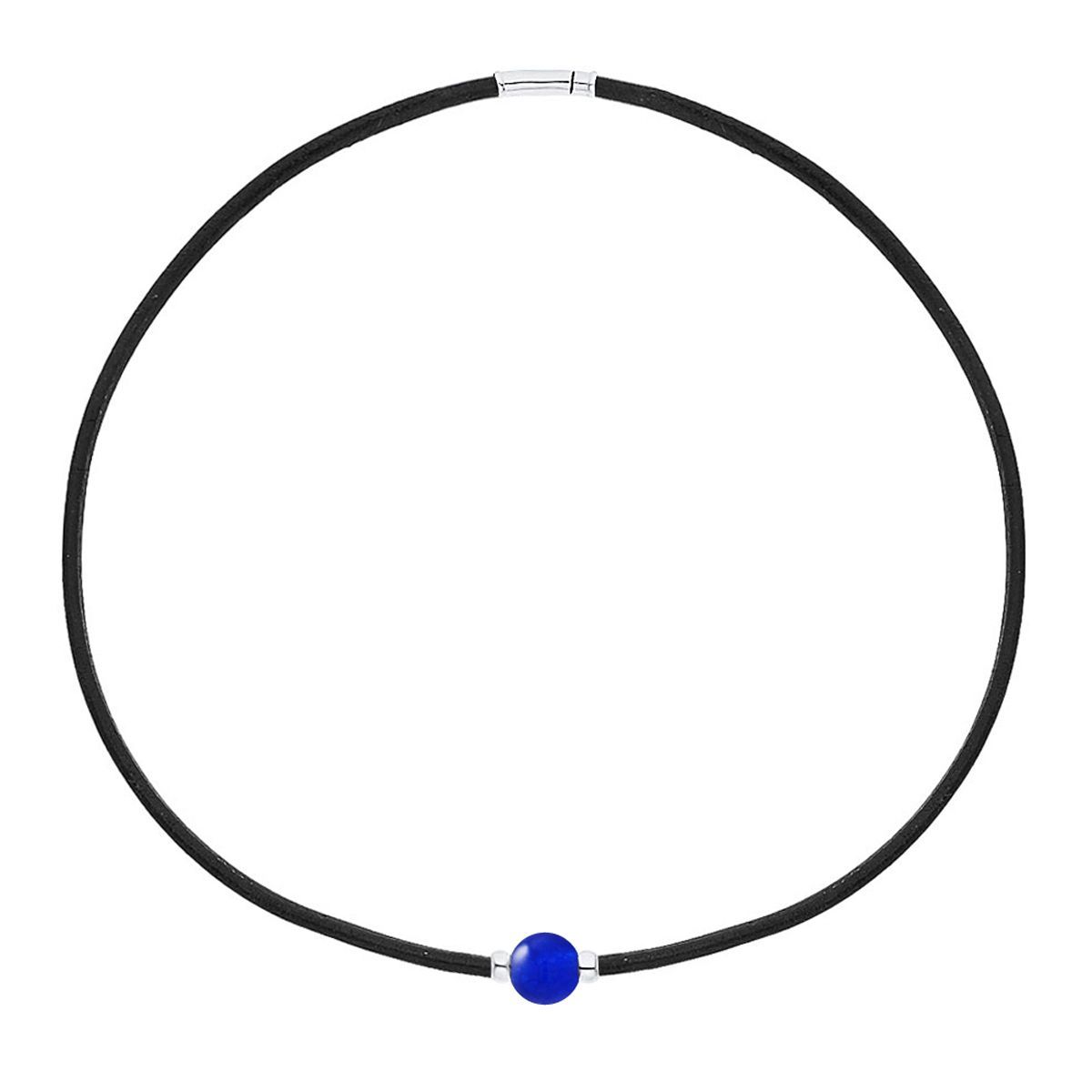 Schwarze Lederband Halskette Blauer Chalzedon
