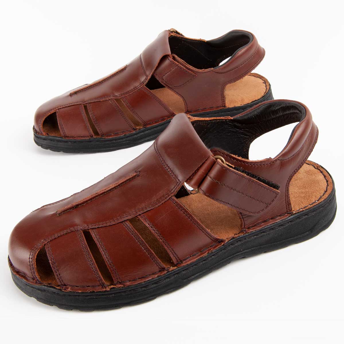 Herren-Ledersandalen im Fischerstil mit Knöchelriemen