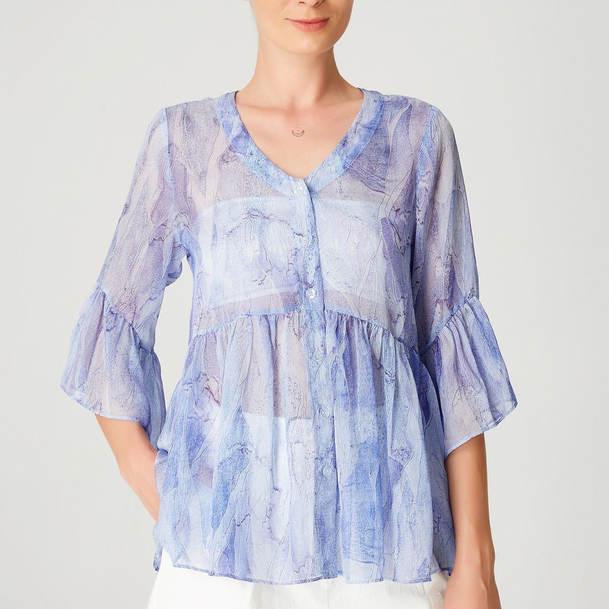 Transparente Bluse mit abstraktem Print