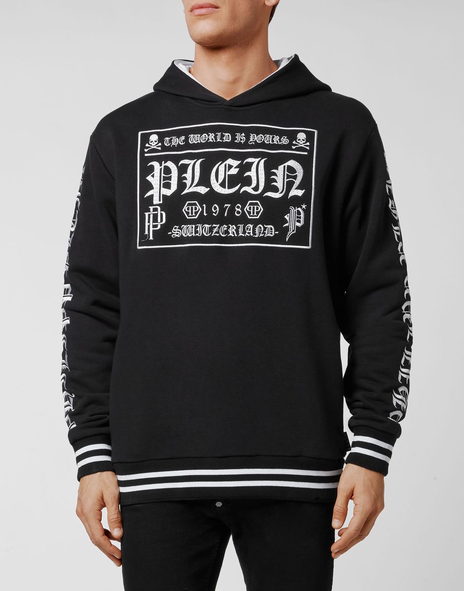 Gothic Print Baumwollfleece-Kapuzenpullover