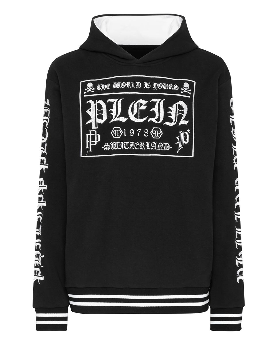 Baumwoll-Hoodie mit Gothic-Schriftzug