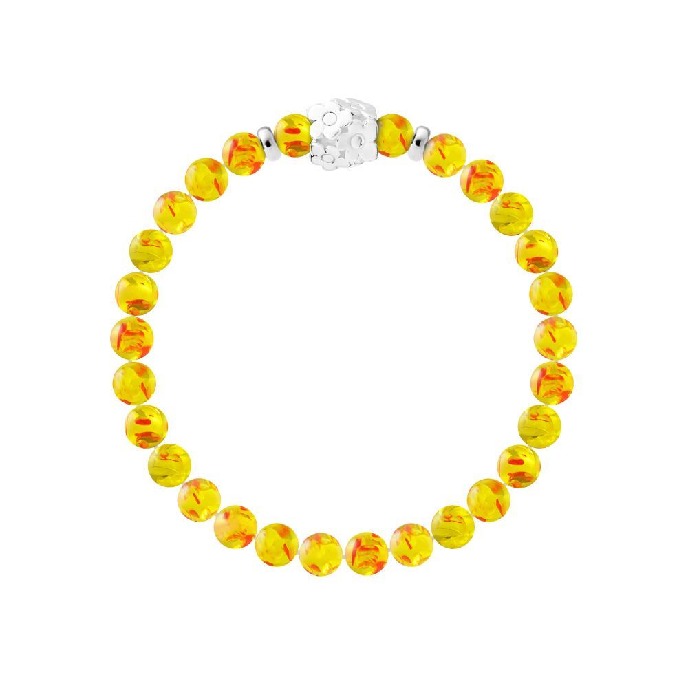 Bernstein-Perlenarmband mit floralem Detail