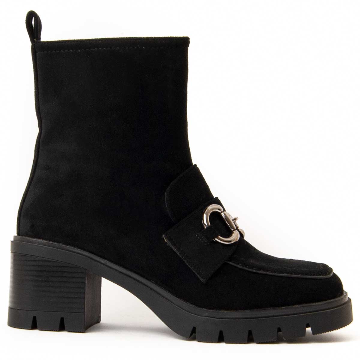 Schwarze Stiefelette mit Wildlederabsatz