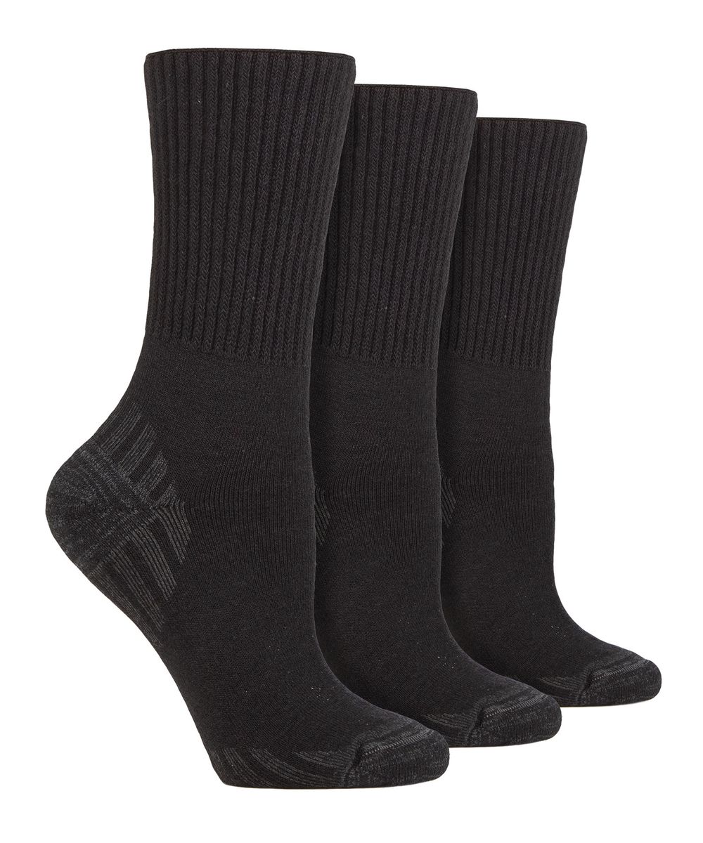 3er Pack Diabetiker Wandersocken für Herren | IOMI FOOTNURSE | Extra Wide Soft Top Seamless Hiking Socks - Schwarz
