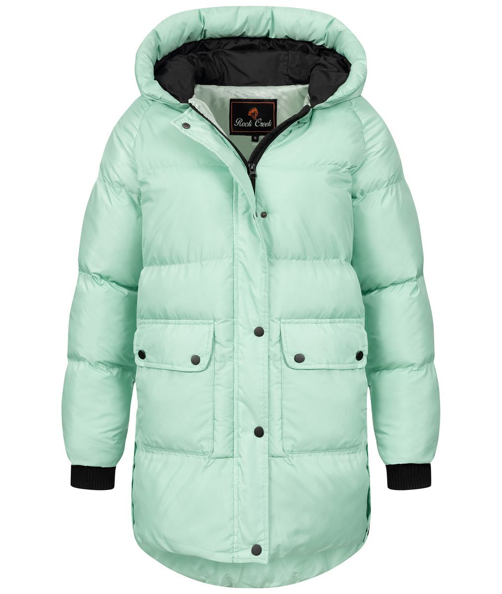 Gefütterte Kapuzen-Mid-Length-Pufferjacke